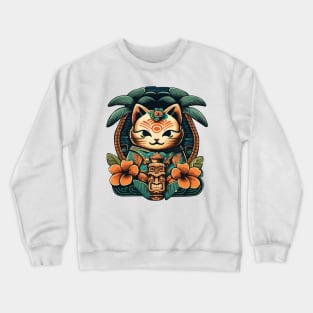 Japanese Cat Aloha Vibes Crewneck Sweatshirt